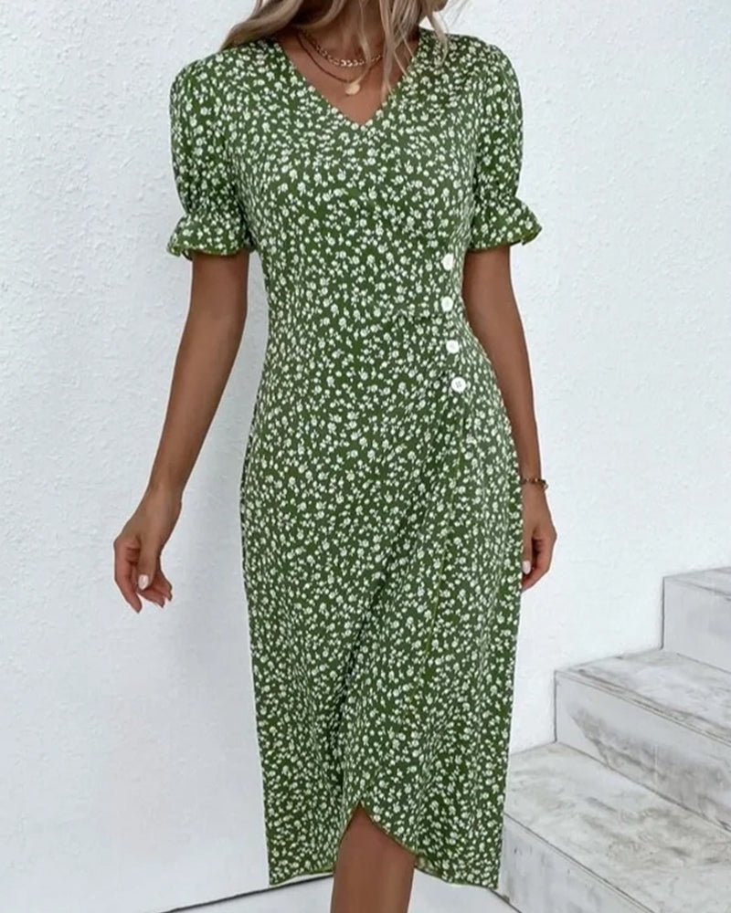 Giselle™ - Elegant Floral Dress with V-Neck for Special Occasions