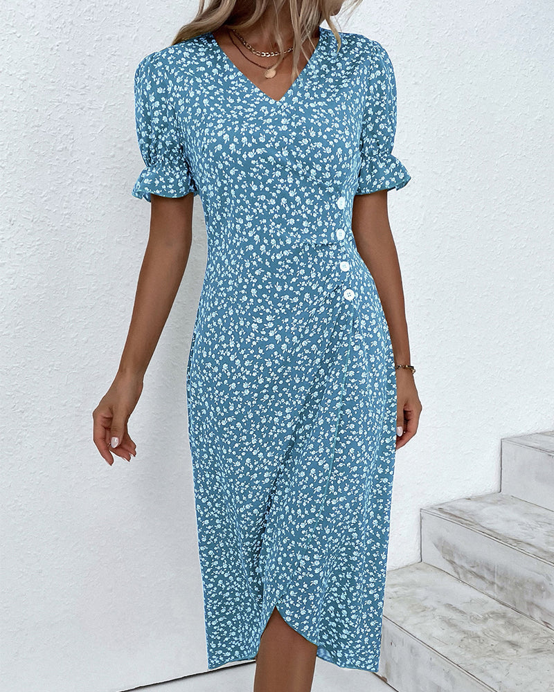 Giselle™ - Elegant Floral Dress with V-Neck for Special Occasions