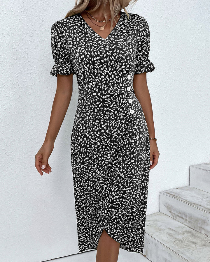 Giselle™ - Elegant Floral Dress with V-Neck for Special Occasions