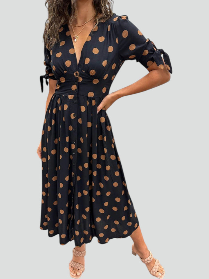 Mina™ | Abito con scollo a V e pois