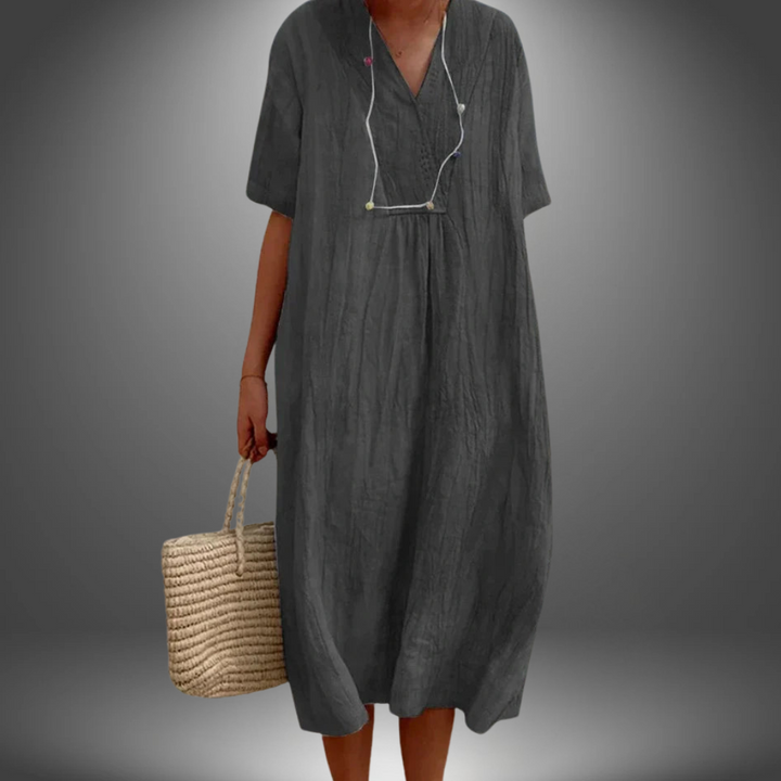Carola™ | Abito in Cotone e Lino con Scollo a V