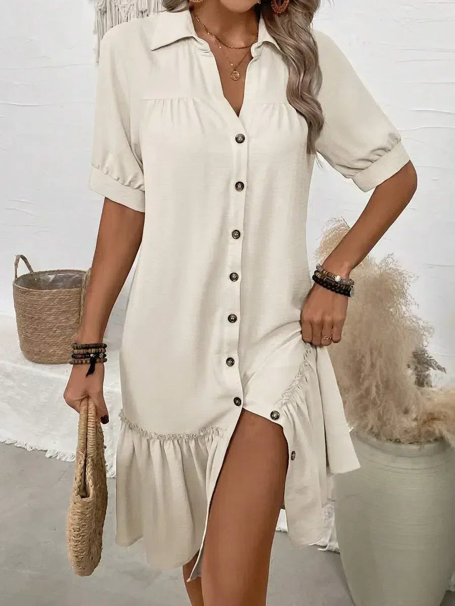 Aliyah | Elegante Abito con Bottoni e Soffice Dettaglio Volant per un look Romantico