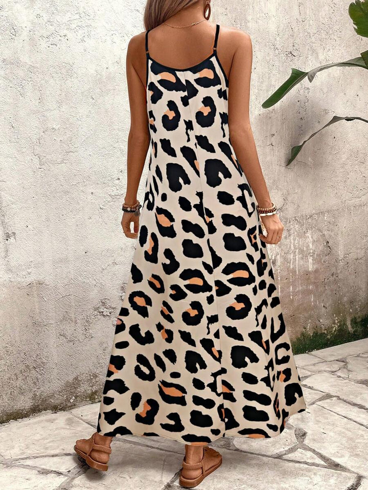 Elena | Vestito Estivo alla Moda con Spalline Sottili, Schiena Nuda e Design Grafico Accattivante