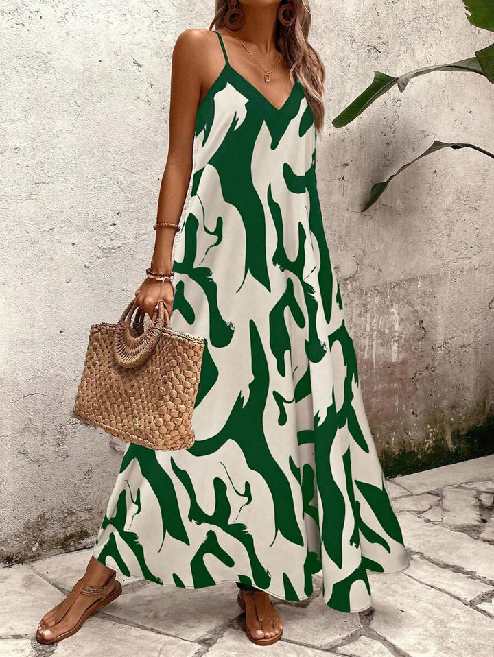 Elena | Vestito Estivo alla Moda con Spalline Sottili, Schiena Nuda e Design Grafico Accattivante