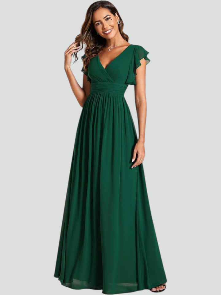ever LILYANA|Abito da damigella in chiffon con maniche plissettate e scollatura sul retro