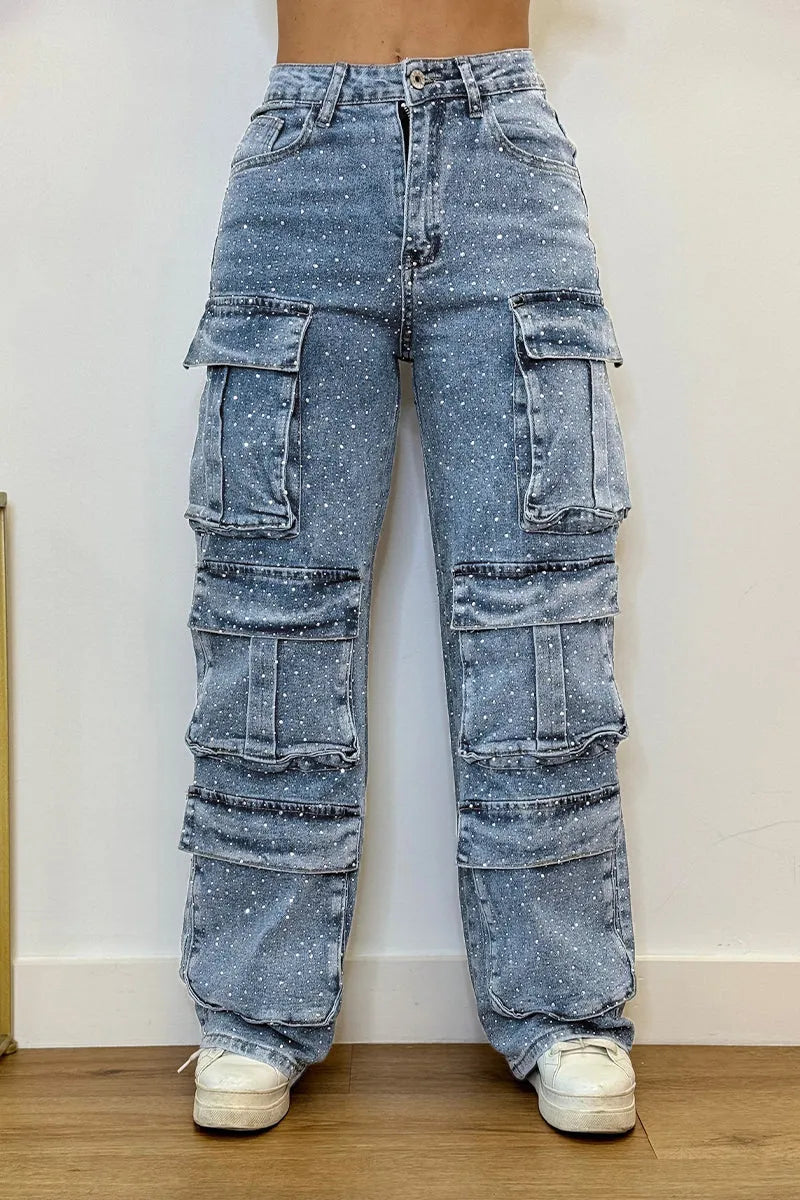 Lucy™ | Jeans Cargo con Strass
