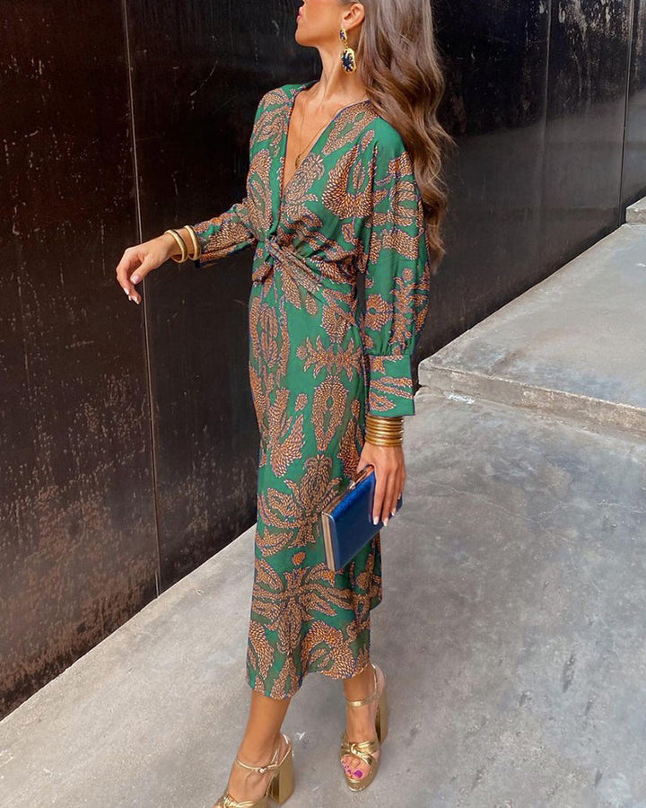 Isadora | Abito Midi Elegante con Stampa Delicata