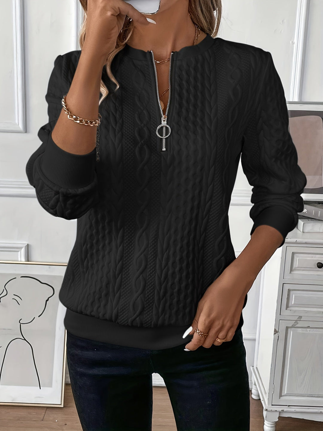 Amalie | Maglione a maglia intrecciata con cerniera da donna