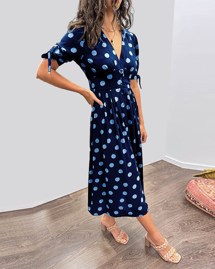 Mina™ | Abito con scollo a V e pois
