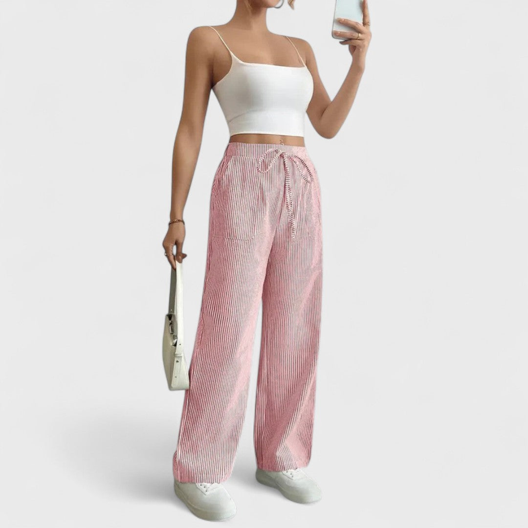 Dominique - Comodi pantaloni larghi con dettagli eleganti
