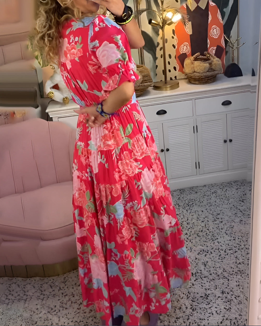 Tessa | Abito elegante con stampa floreale e scollo a V per uno stile raffinato