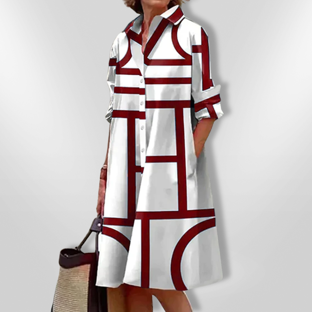 Helena™ | Abito Midi con Motivo Geometrico