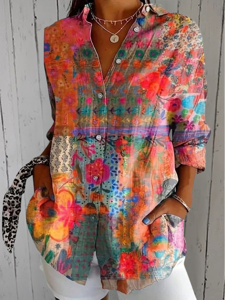 Anica - Vibrant Artistic Button-Up Blouse