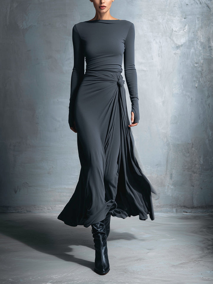 Abito Maxi con Nodo Laterale Elegante per Donna