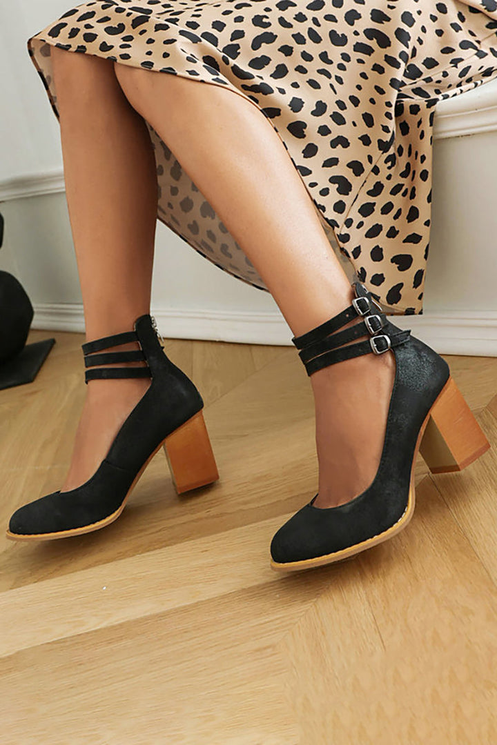 Caa™ | Eleganti sandali lisci con cinturino alla caviglia e tacco spesso per un look sofisticato