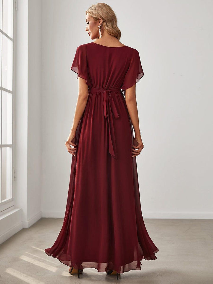 ever LEORA|Abito da damigella in chiffon con scollatura a V e maniche flottanti