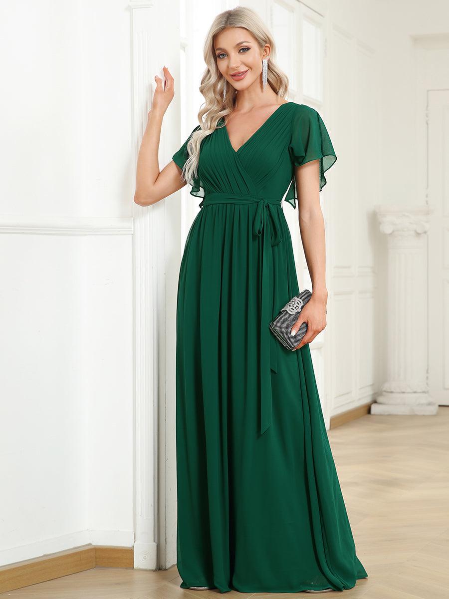 ever LEORA|Abito da damigella in chiffon con scollatura a V e maniche flottanti