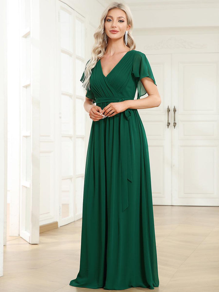 ever LEORA|Abito da damigella in chiffon con scollatura a V e maniche flottanti