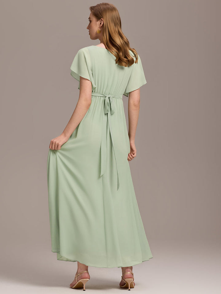 ever LEORA|Abito da damigella in chiffon con scollatura a V e maniche flottanti