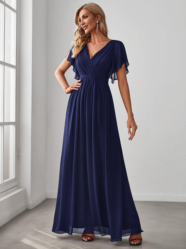 ever LEORA|Abito da damigella in chiffon con scollatura a V e maniche flottanti