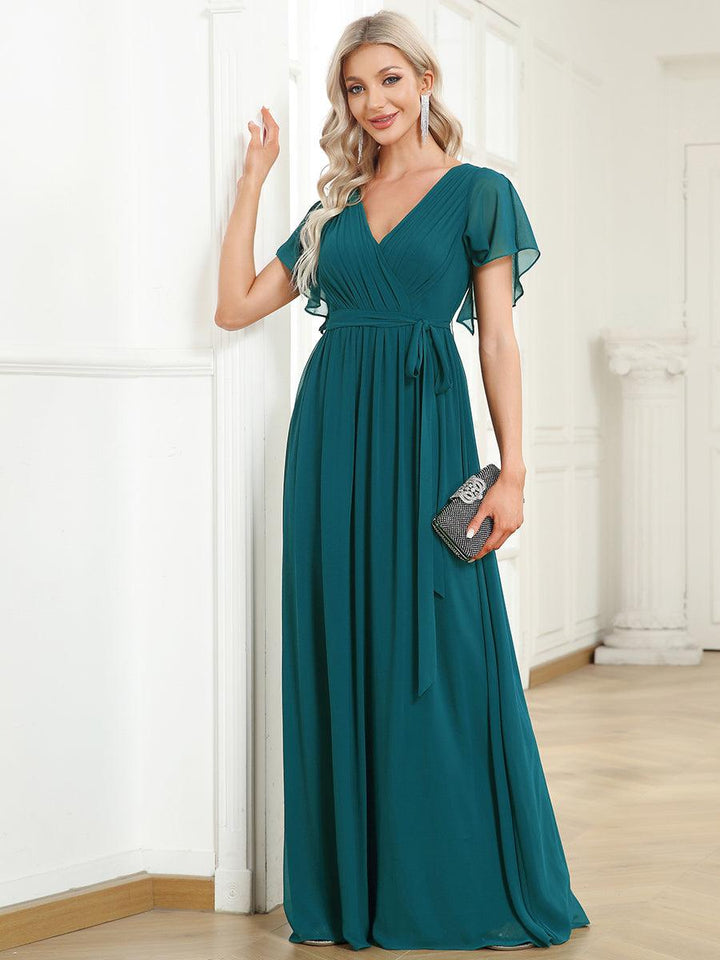 ever LEORA|Abito da damigella in chiffon con scollatura a V e maniche flottanti