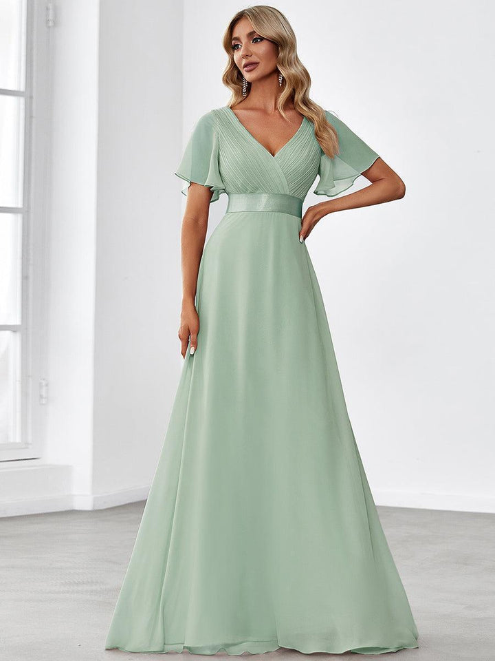 ever MONICA|Abito da matrimonio invitata fluido elegante in mussola a vita alta