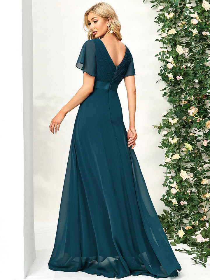 ever MONICA|Abito da matrimonio invitata fluido elegante in mussola a vita alta