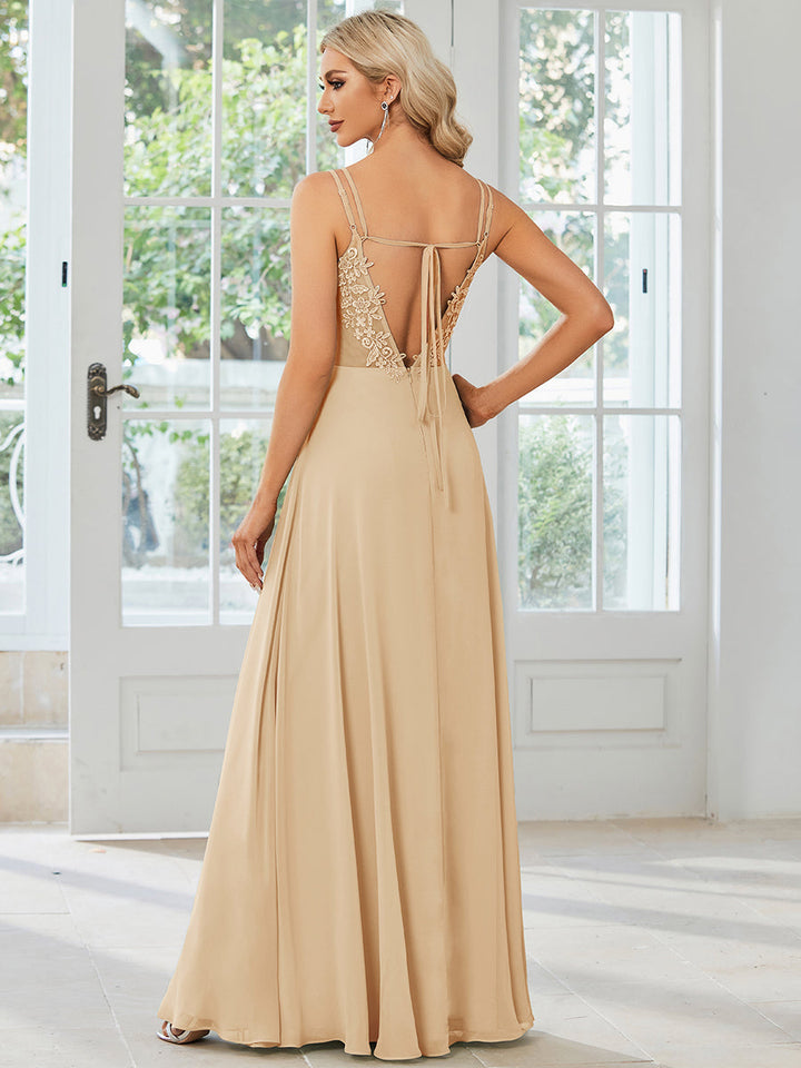 ever RUBY|Abito da damigella in mousseline e pizzo con schiena nuda e spalline sottili