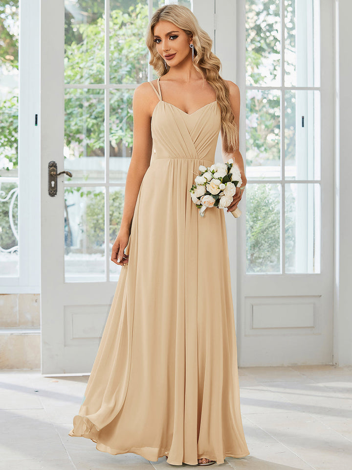ever RUBY|Abito da damigella in mousseline e pizzo con schiena nuda e spalline sottili