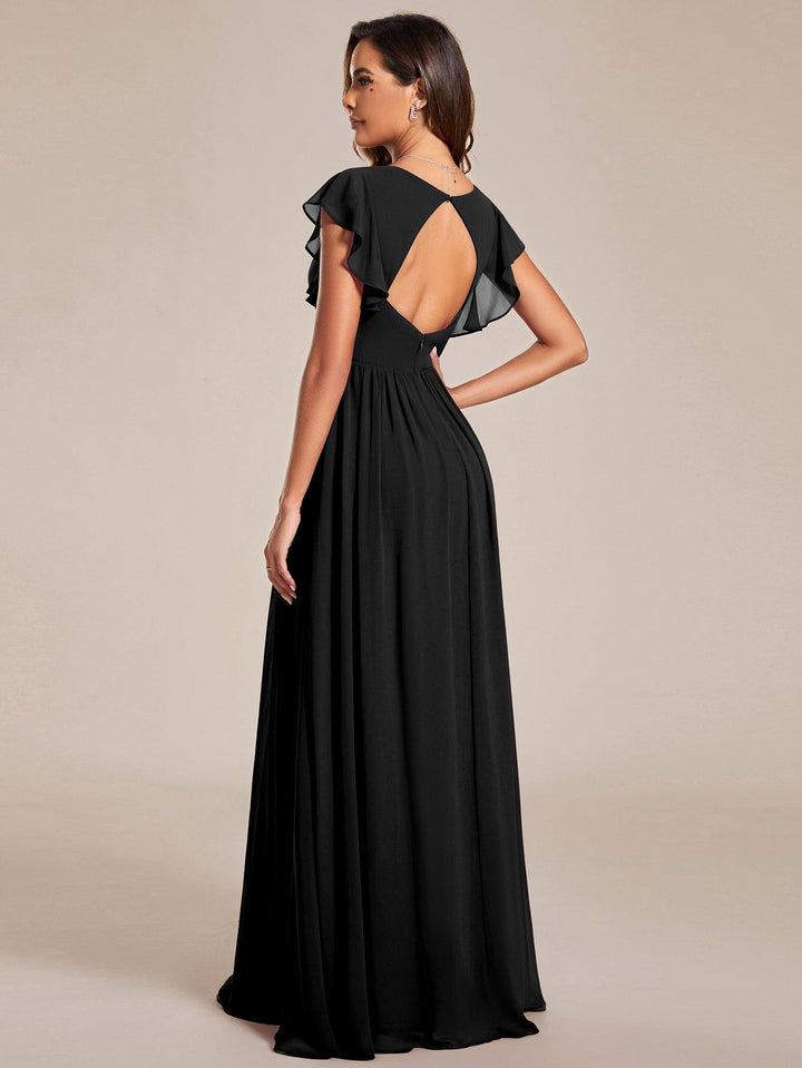 ever LILYANA|Abito da damigella in chiffon con maniche plissettate e scollatura sul retro