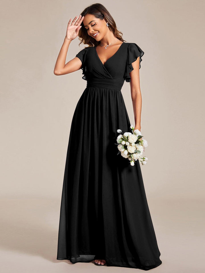 ever LILYANA|Abito da damigella in chiffon con maniche plissettate e scollatura sul retro