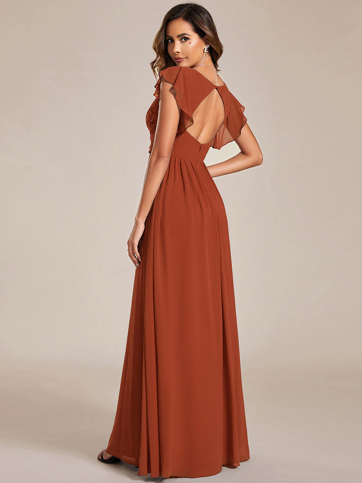 ever LILYANA|Abito da damigella in chiffon con maniche plissettate e scollatura sul retro