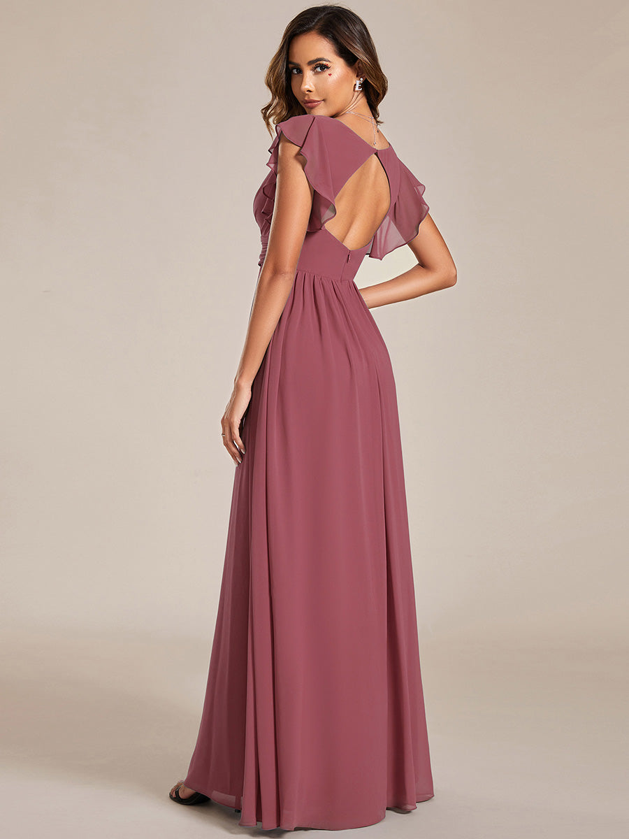 ever LILYANA|Abito da damigella in chiffon con maniche plissettate e scollatura sul retro