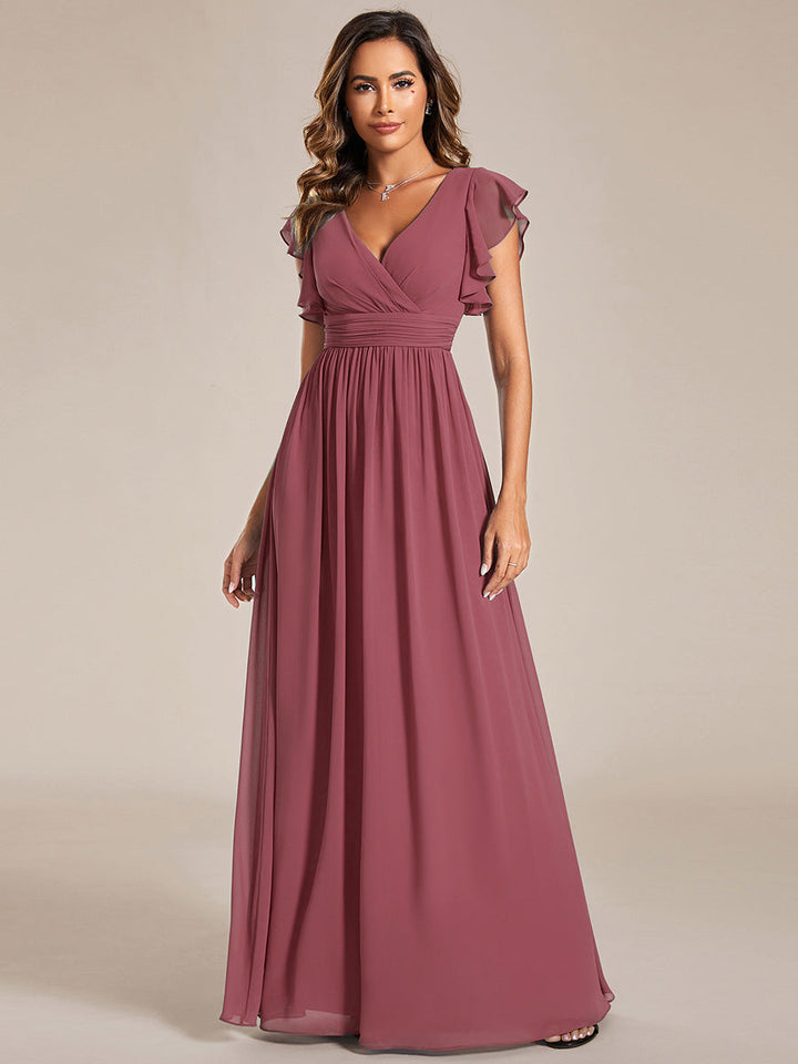 ever LILYANA|Abito da damigella in chiffon con maniche plissettate e scollatura sul retro