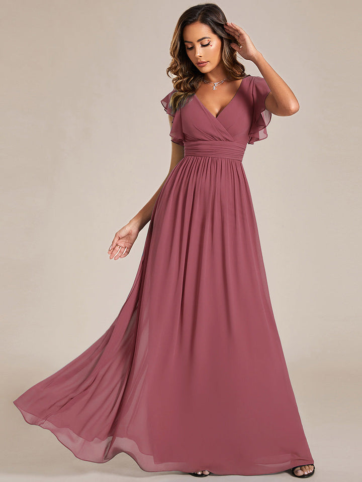 ever LILYANA|Abito da damigella in chiffon con maniche plissettate e scollatura sul retro