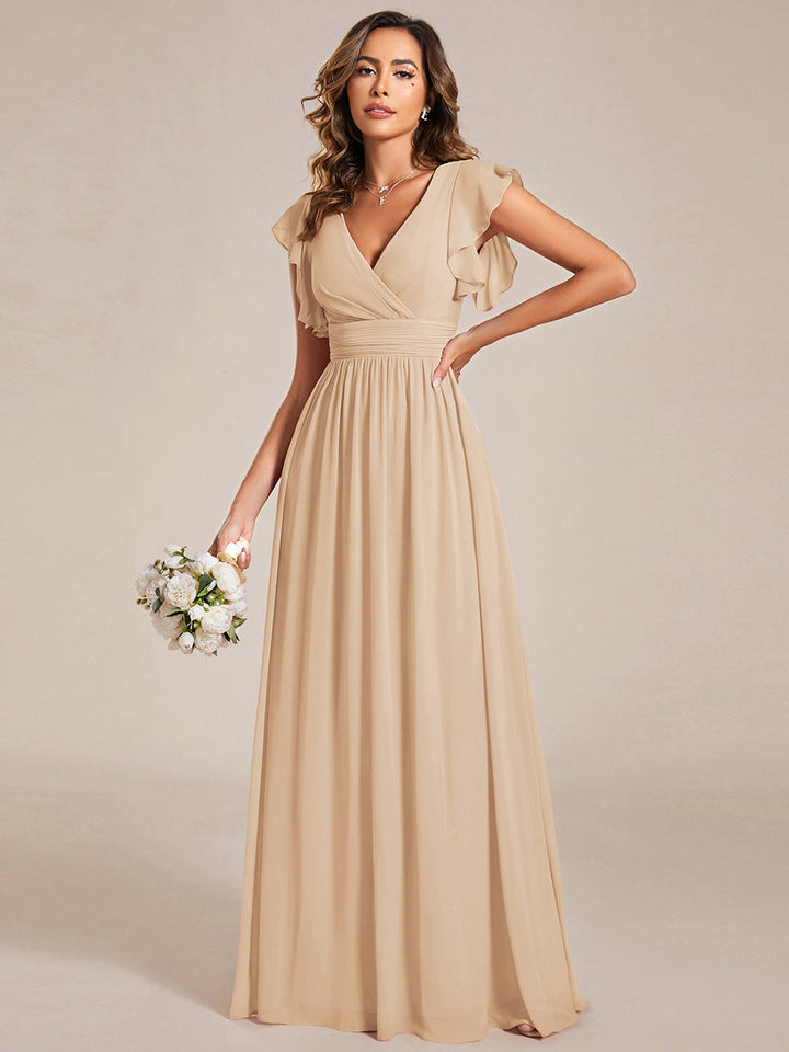 ever LILYANA|Abito da damigella in chiffon con maniche plissettate e scollatura sul retro