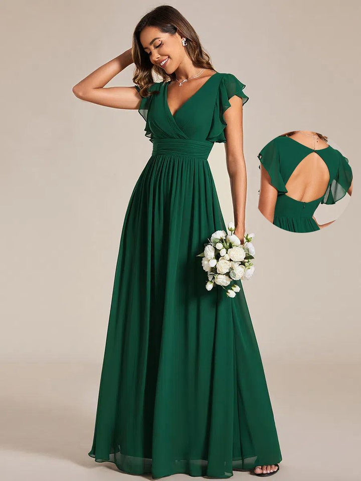 ever LILYANA|Abito da damigella in chiffon con maniche plissettate e scollatura sul retro