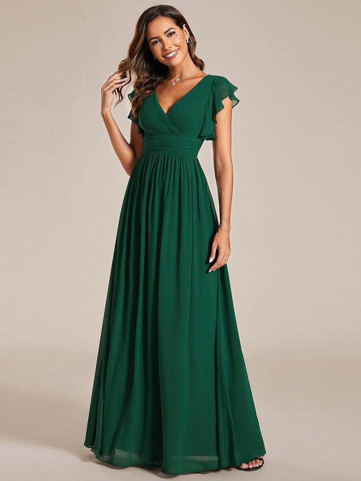 ever LILYANA|Abito da damigella in chiffon con maniche plissettate e scollatura sul retro