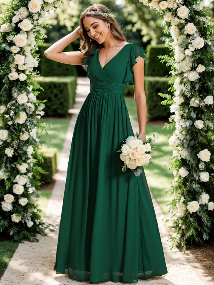 ever LILYANA|Abito da damigella in chiffon con maniche plissettate e scollatura sul retro