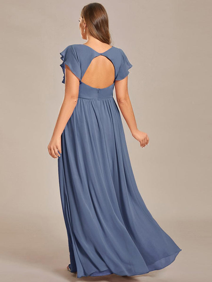ever LILYANA|Abito da damigella in chiffon con maniche plissettate e scollatura sul retro