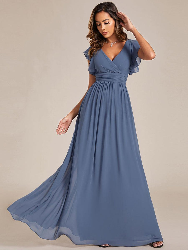 ever LILYANA|Abito da damigella in chiffon con maniche plissettate e scollatura sul retro