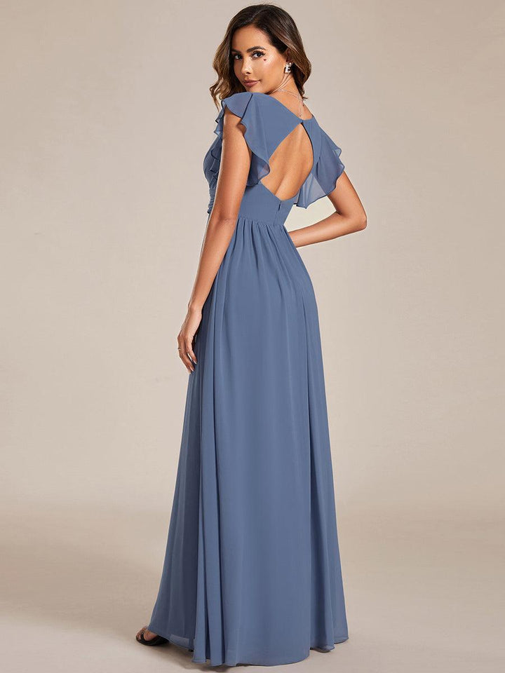 ever LILYANA|Abito da damigella in chiffon con maniche plissettate e scollatura sul retro