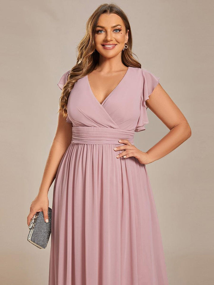ever LILYANA|Abito da damigella in chiffon con maniche plissettate e scollatura sul retro