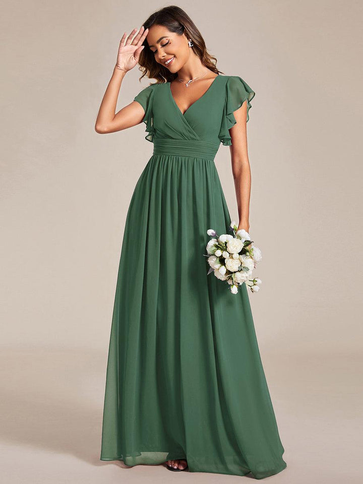 ever LILYANA|Abito da damigella in chiffon con maniche plissettate e scollatura sul retro