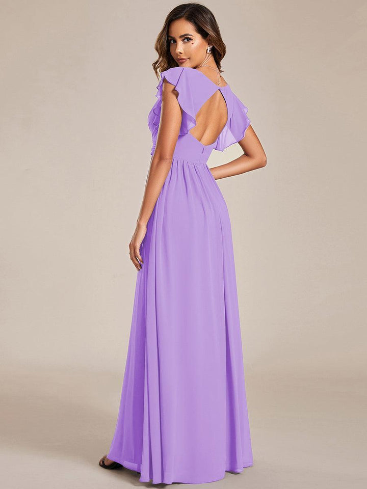 ever LILYANA|Abito da damigella in chiffon con maniche plissettate e scollatura sul retro