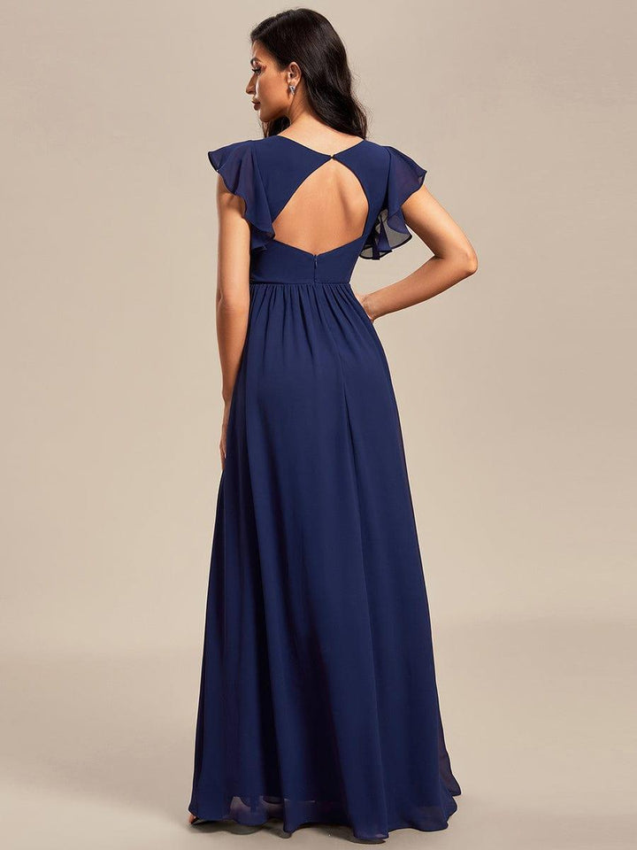ever LILYANA|Abito da damigella in chiffon con maniche plissettate e scollatura sul retro