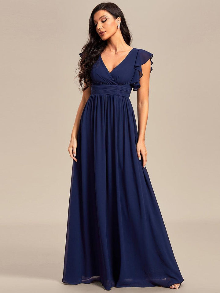 ever LILYANA|Abito da damigella in chiffon con maniche plissettate e scollatura sul retro