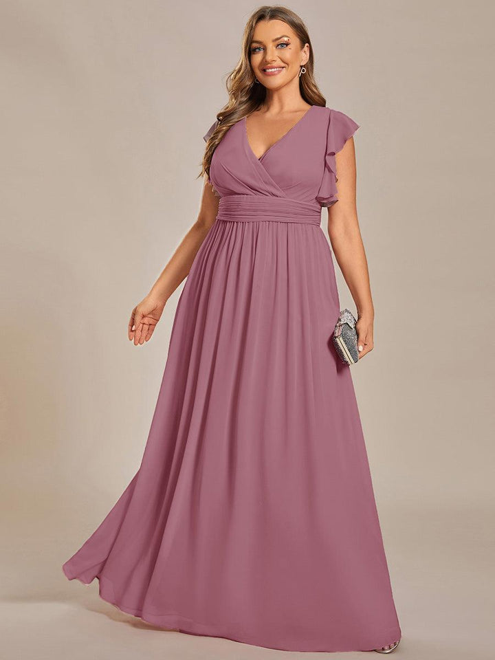 ever LILYANA|Abito da damigella in chiffon con maniche plissettate e scollatura sul retro