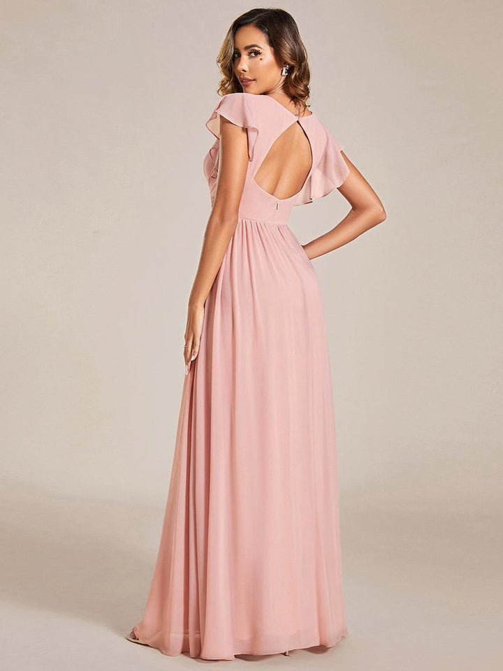 ever LILYANA|Abito da damigella in chiffon con maniche plissettate e scollatura sul retro