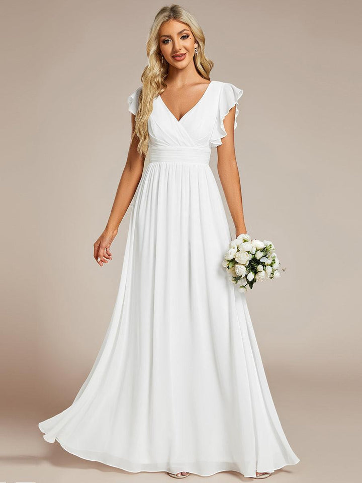 ever LILYANA|Abito da damigella in chiffon con maniche plissettate e scollatura sul retro